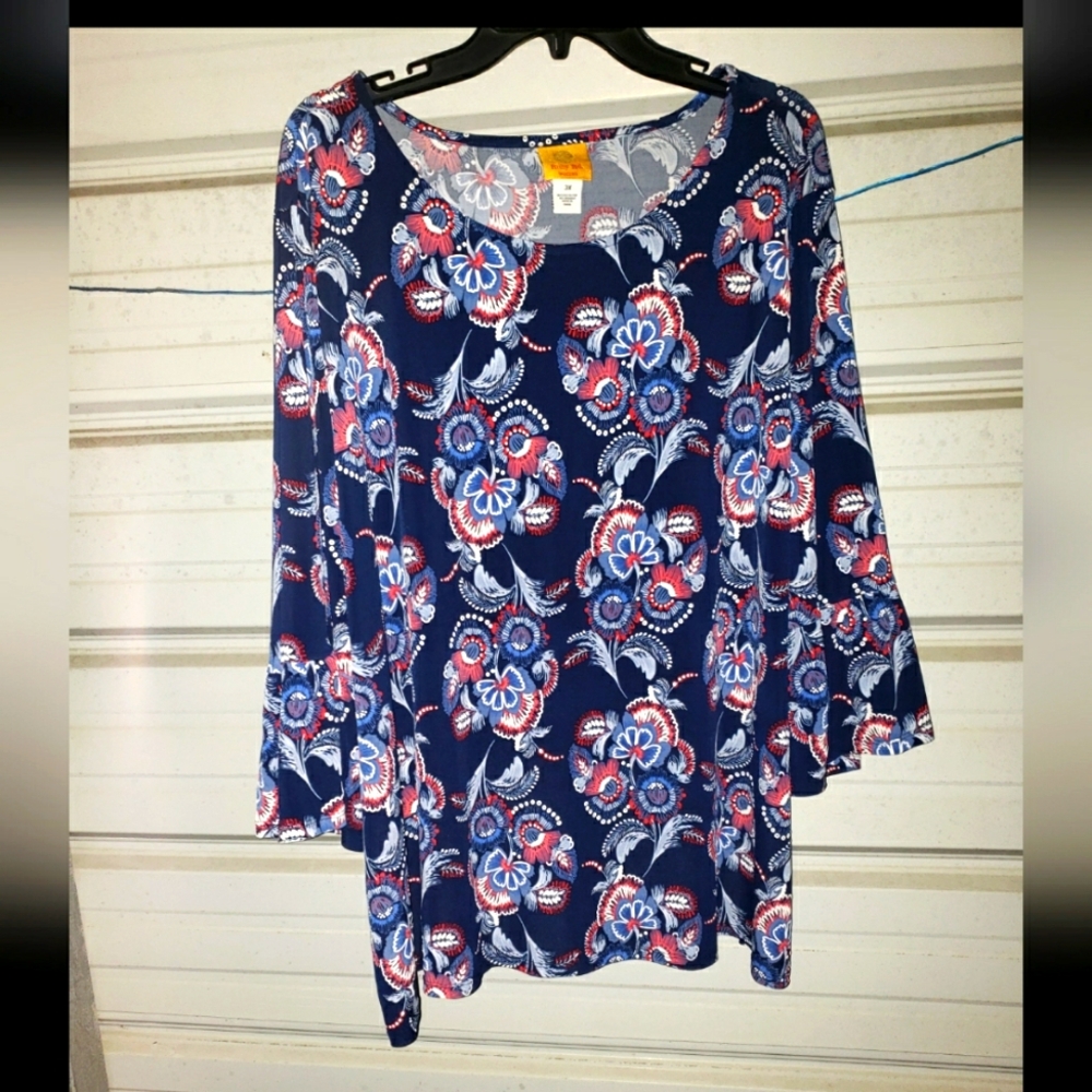 3X Plus Size Ruby Rd Top Blouse American Theme Red White Blue Top Shirt